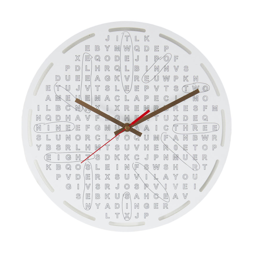 Crossword clock from Scotch & Sofa with the hour signs circled like on a crossword puzzle.