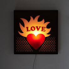Load image into Gallery viewer, Mounted Love Sign Light litten up with no room lights on.

